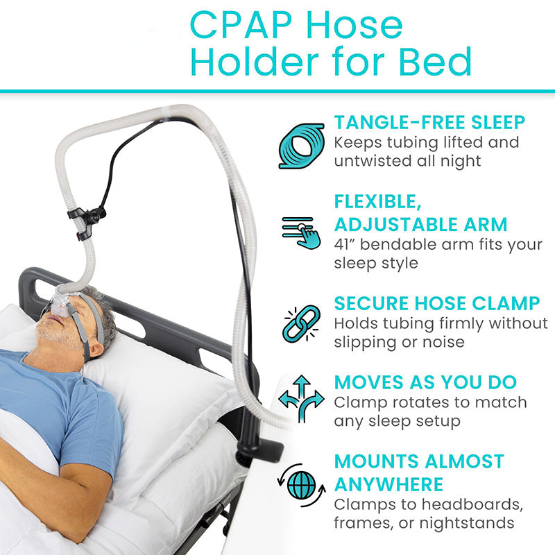 Adjustable CPAP Hose Holder for Bed – Anti-Tangle CPAP Hose Lift & Mask Hanger with Clamp