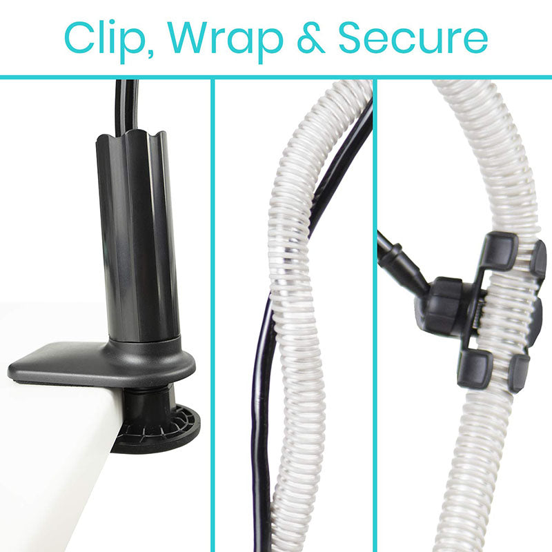 Adjustable CPAP Hose Holder for Bed – Anti-Tangle CPAP Hose Lift & Mask Hanger with Clamp